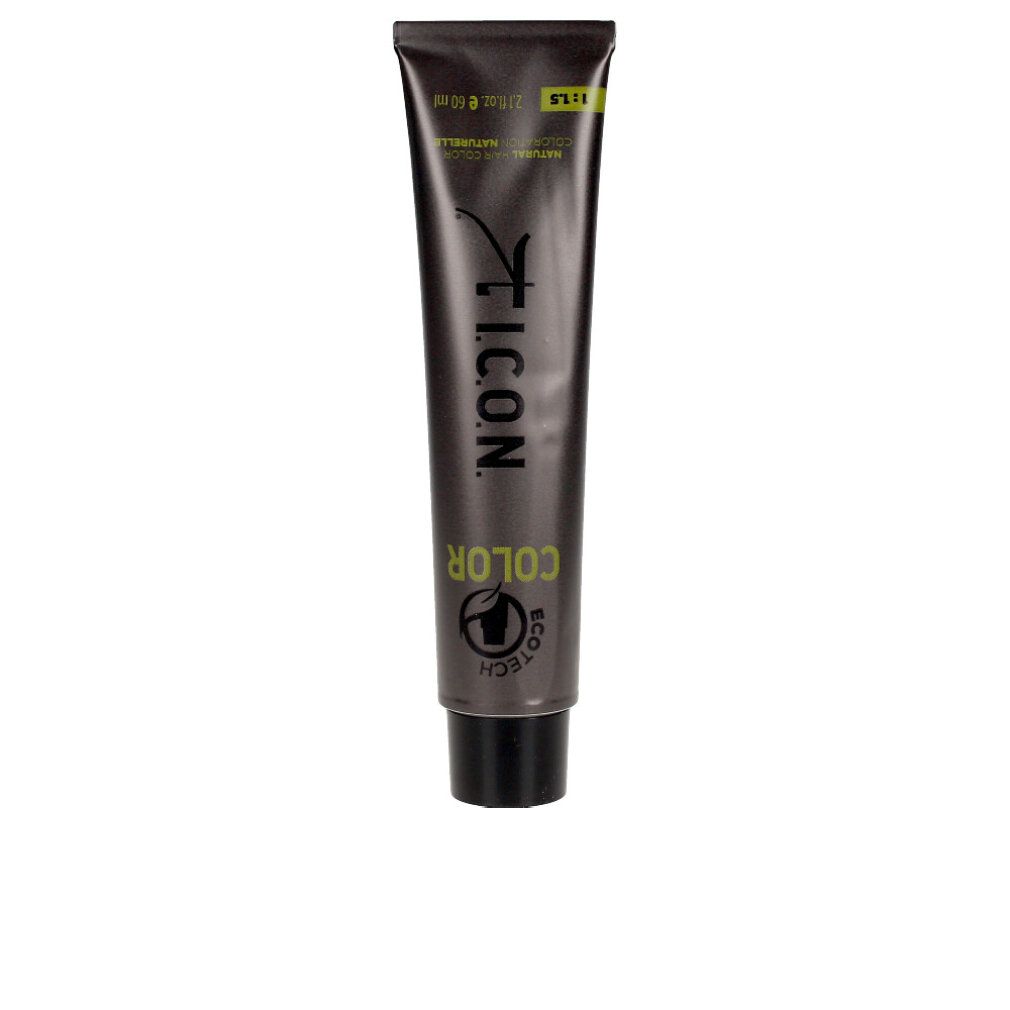 Tubo Icon Ecotech Color. Grigio scuro, tappo nero. Scritte: Icon, Color, Ecotech. Testo verde.