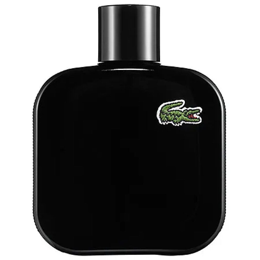 Flacone nero con tappo nero e logo. Forma quadrata con angoli arrotondati.