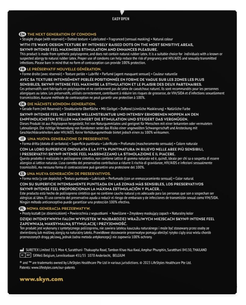 Descrizione del prodotto in nero con testo multilingue. Contiene informazioni sugli ingredienti e l'uso.