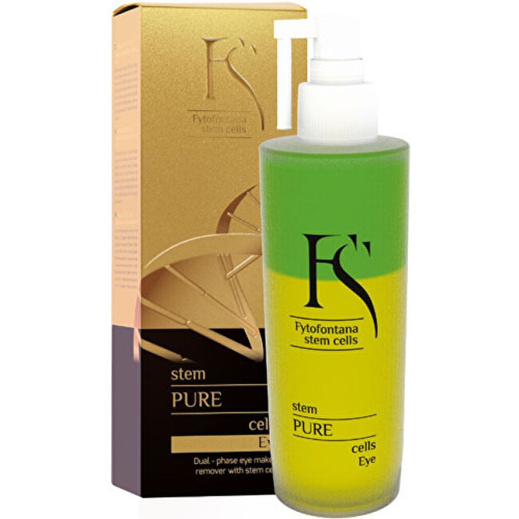 Struccante bifasico con pompa e confezione dorata. Scritta: Fytofontana stem cells Pure Eye.
