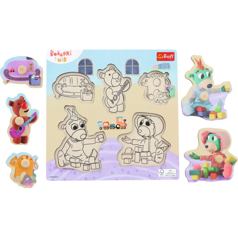Puzzle di legno con tre gemme e orsacchiotto