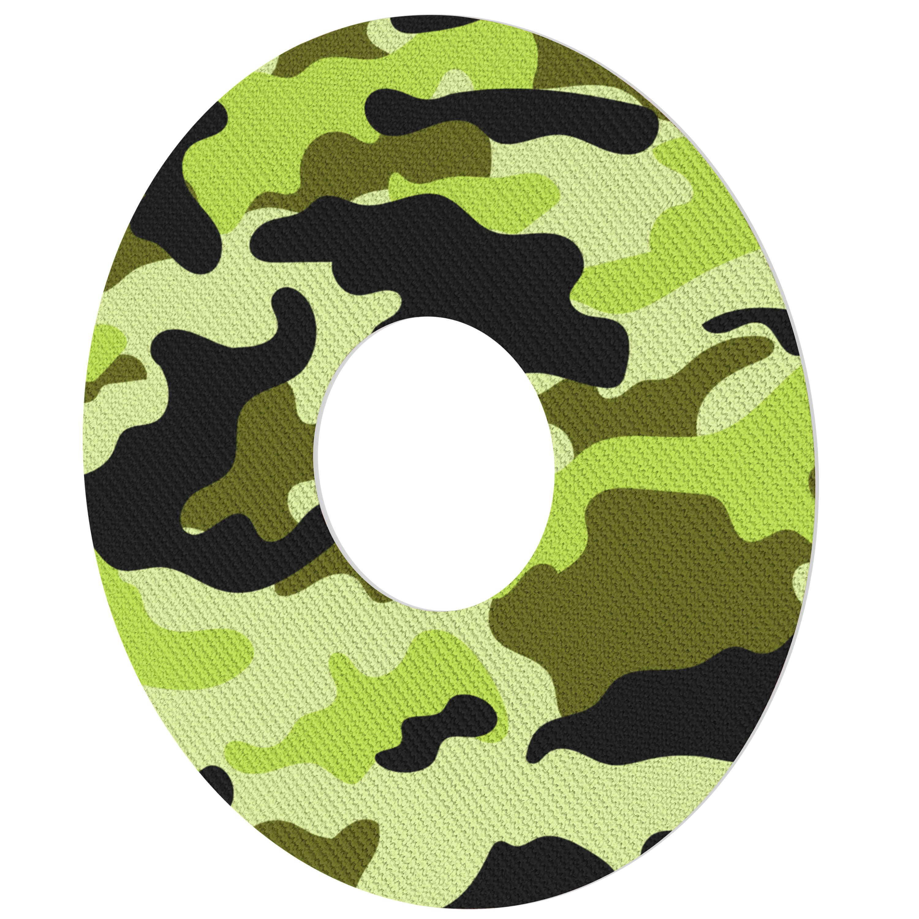 Cerotto circolare con motivo mimetico verde e nero.