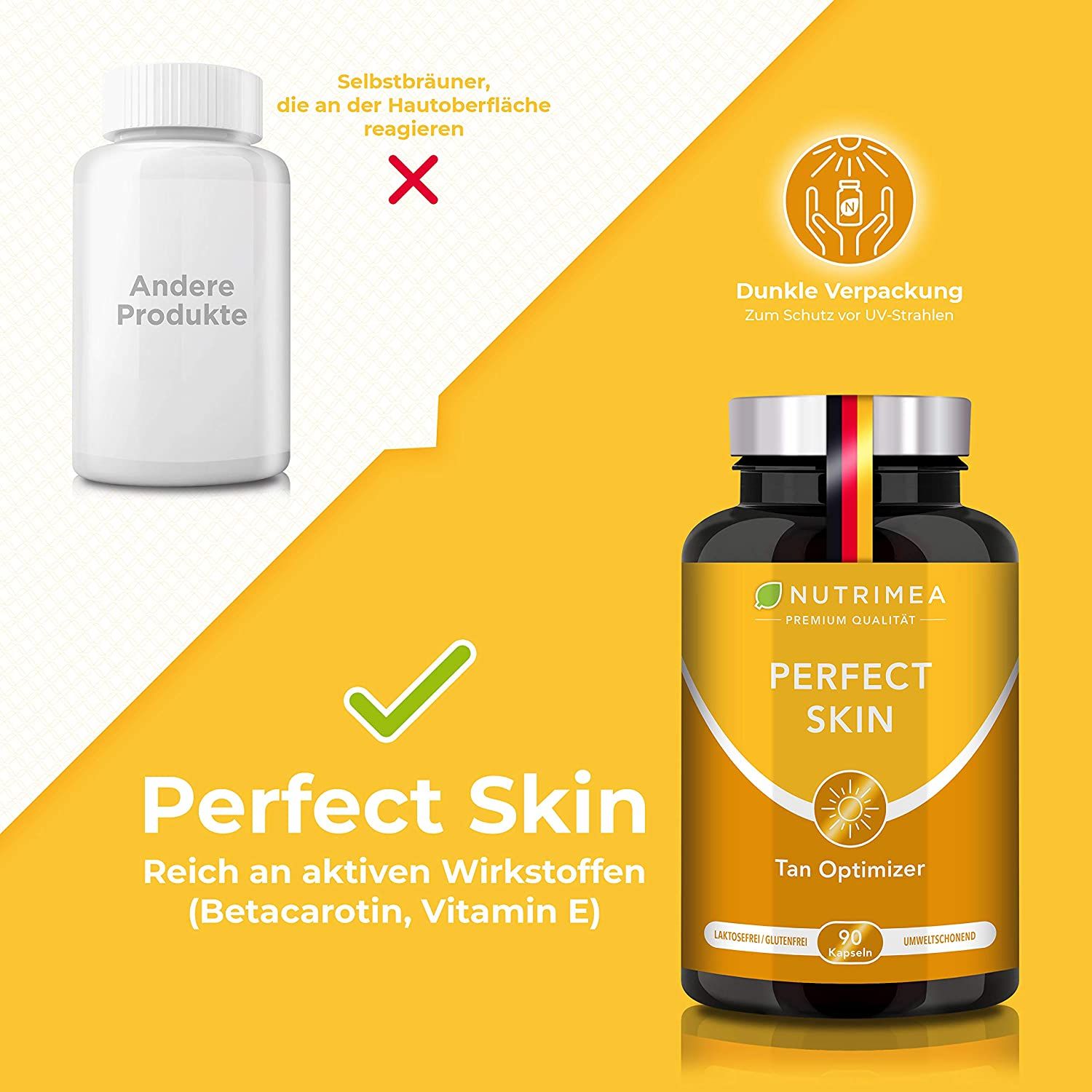 Capsule abbronzanti Nutrimea SUN PLUS al betacarotene | Abbronzante naturale 2in1 PELLE PERFETTA