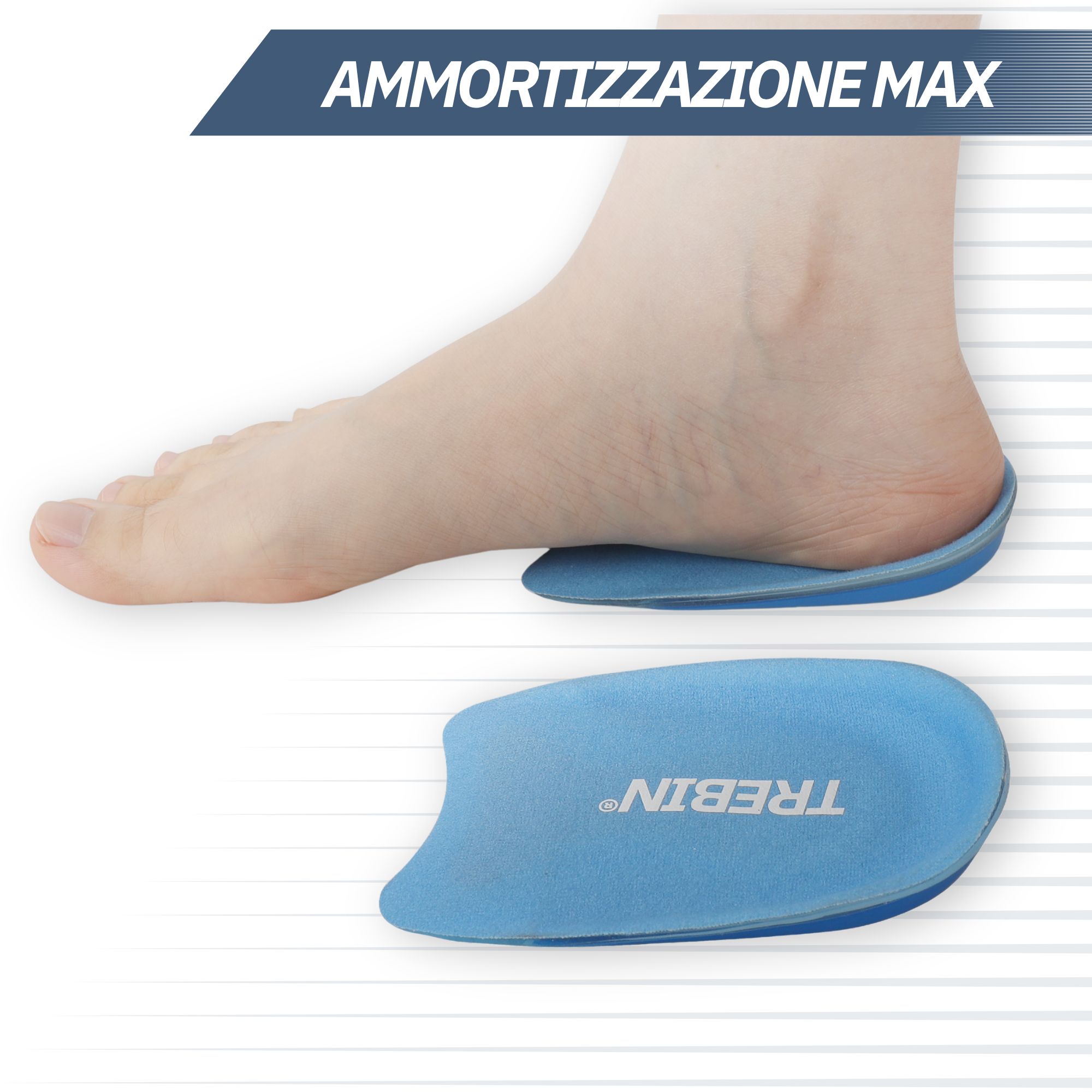 Solette blu con ammortizzazione al tallone e massimo assorbimento degli urti.