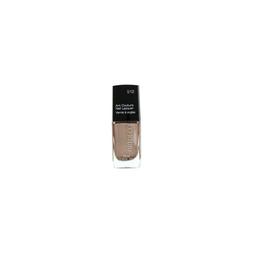 Bottiglia di smalto per unghie. Tonalità marrone. Scritta: Artdeco Art Couture Nail Lacquer. Tappo nero.