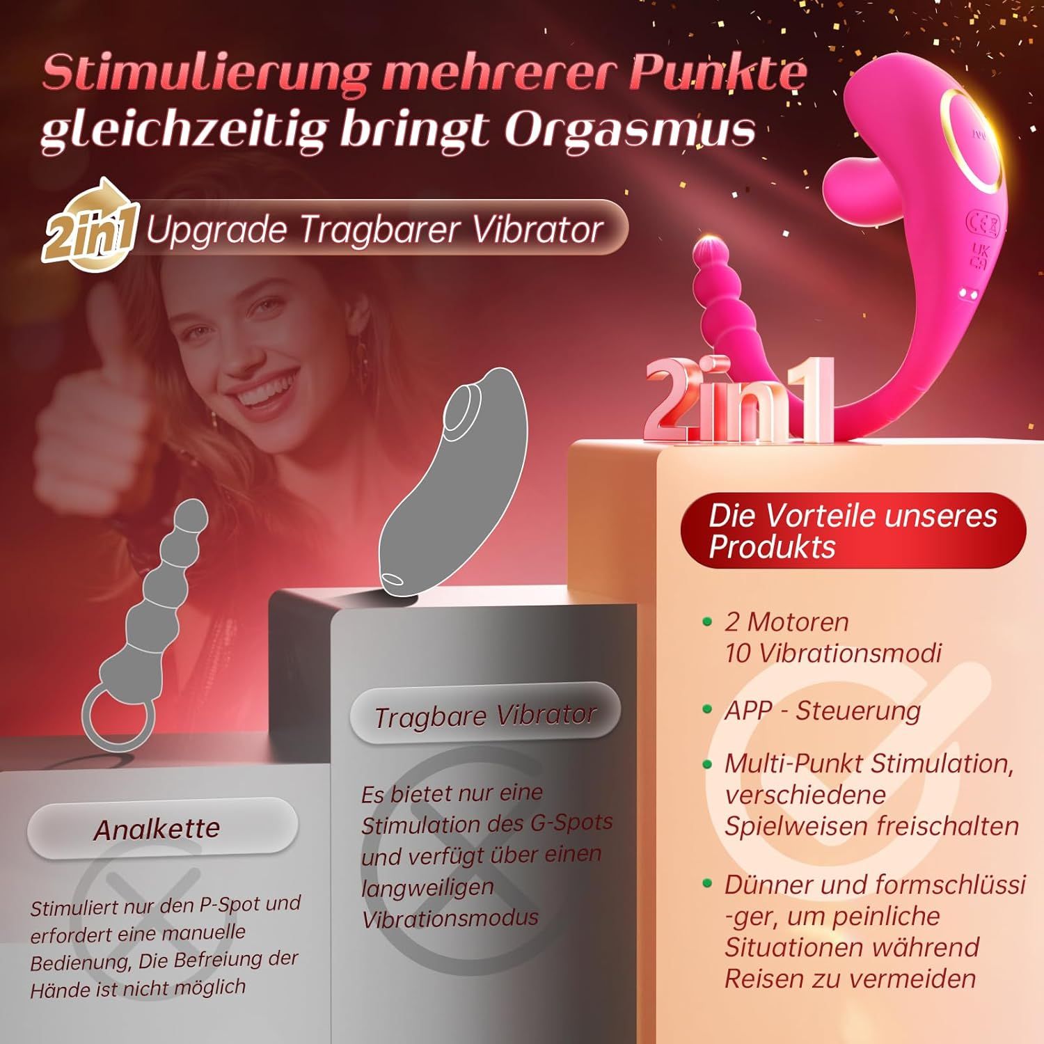 rinofans vibratore 2 in 1 per punto G, anale e clitoride, set di dispositivi intimi