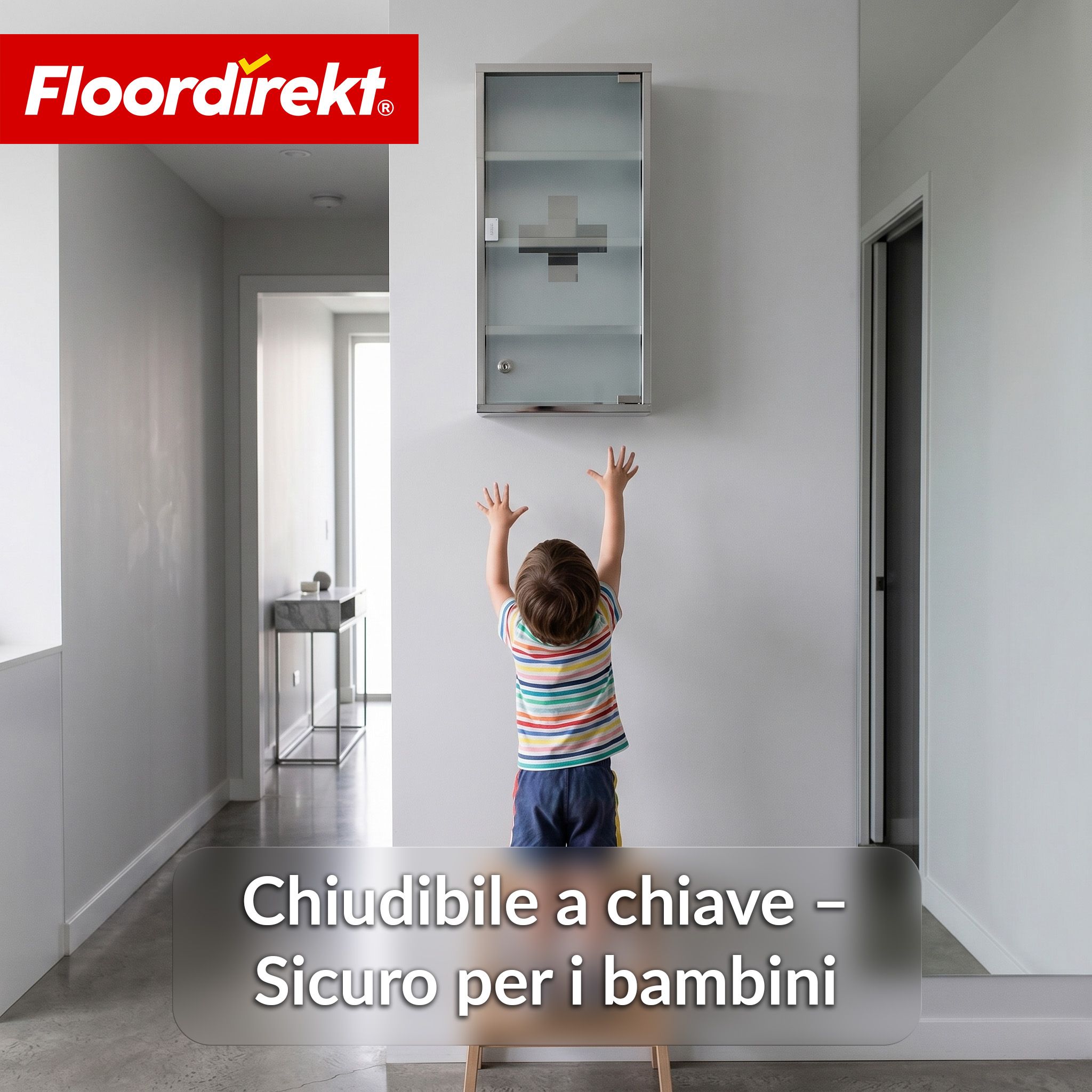 KARAT Armadietto medicinali Allen con anta in vetro argento 60 x 30 cm 4 scomparti