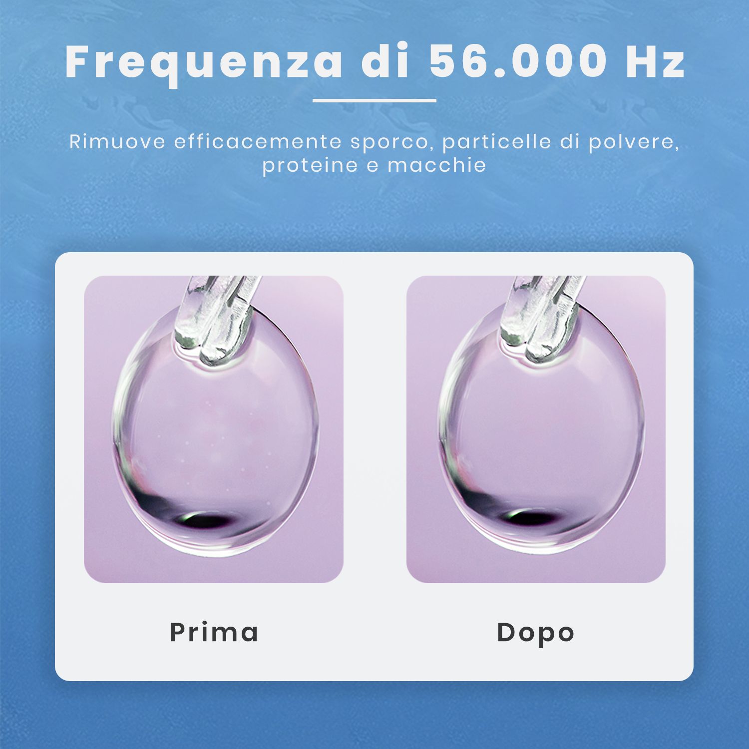 Due lenti a contatto trasparenti in una scatola bianca. Etichette: Prima e Dopo.