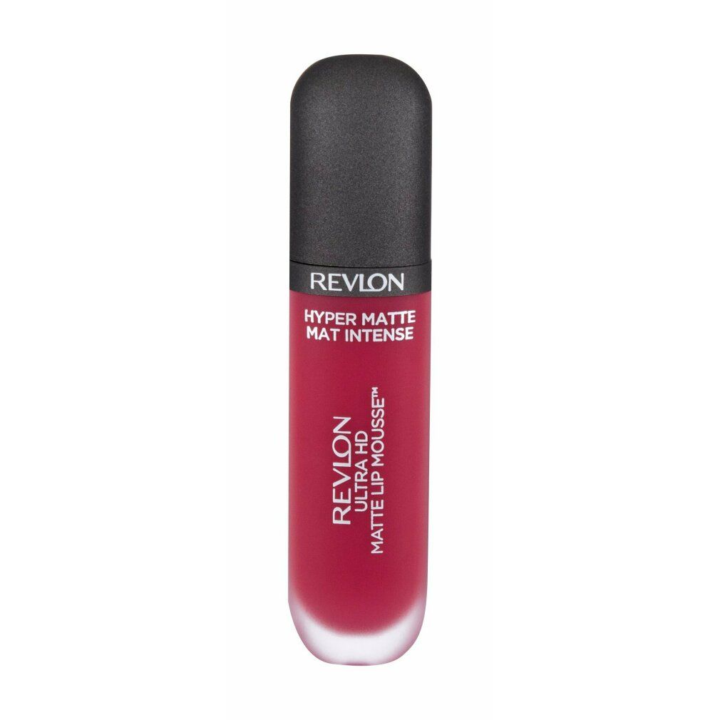 Revlon Ultra HD Matte Lip Color. Rossetto rosso con tappo nero. Testo: Hyper Matte, Mat Intense.