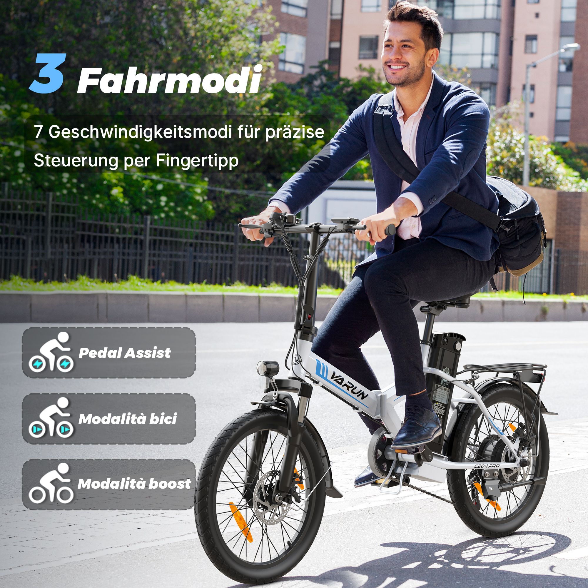 VARUN C20-1 PRO Bicicletta elettrica pieghevole, 48V 13Ah