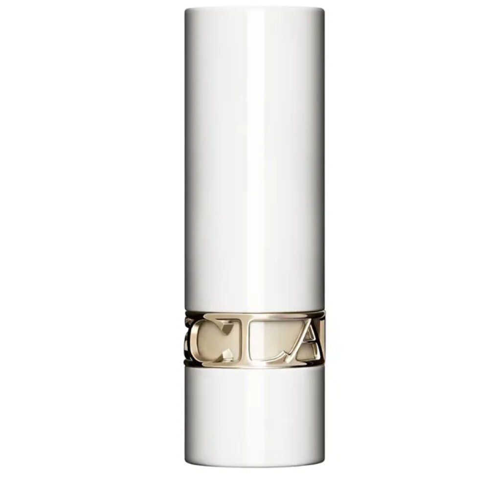 Rossetto bianco con fascia dorata "CLARINS". Forma cilindrica. Tappo chiuso.