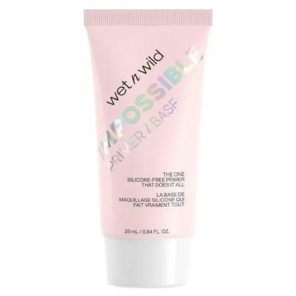 Tubo rosa con tappo bianco. Scritta: Wet n Wild, Impossible Primer/Base. Testo: Silicone-free Primer.