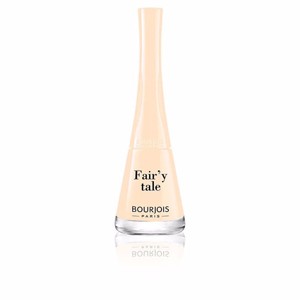 Flacone di smalto con tappo e flacone rosa chiaro. Scritta 'Fair'y tale' e 'Bourjois'.