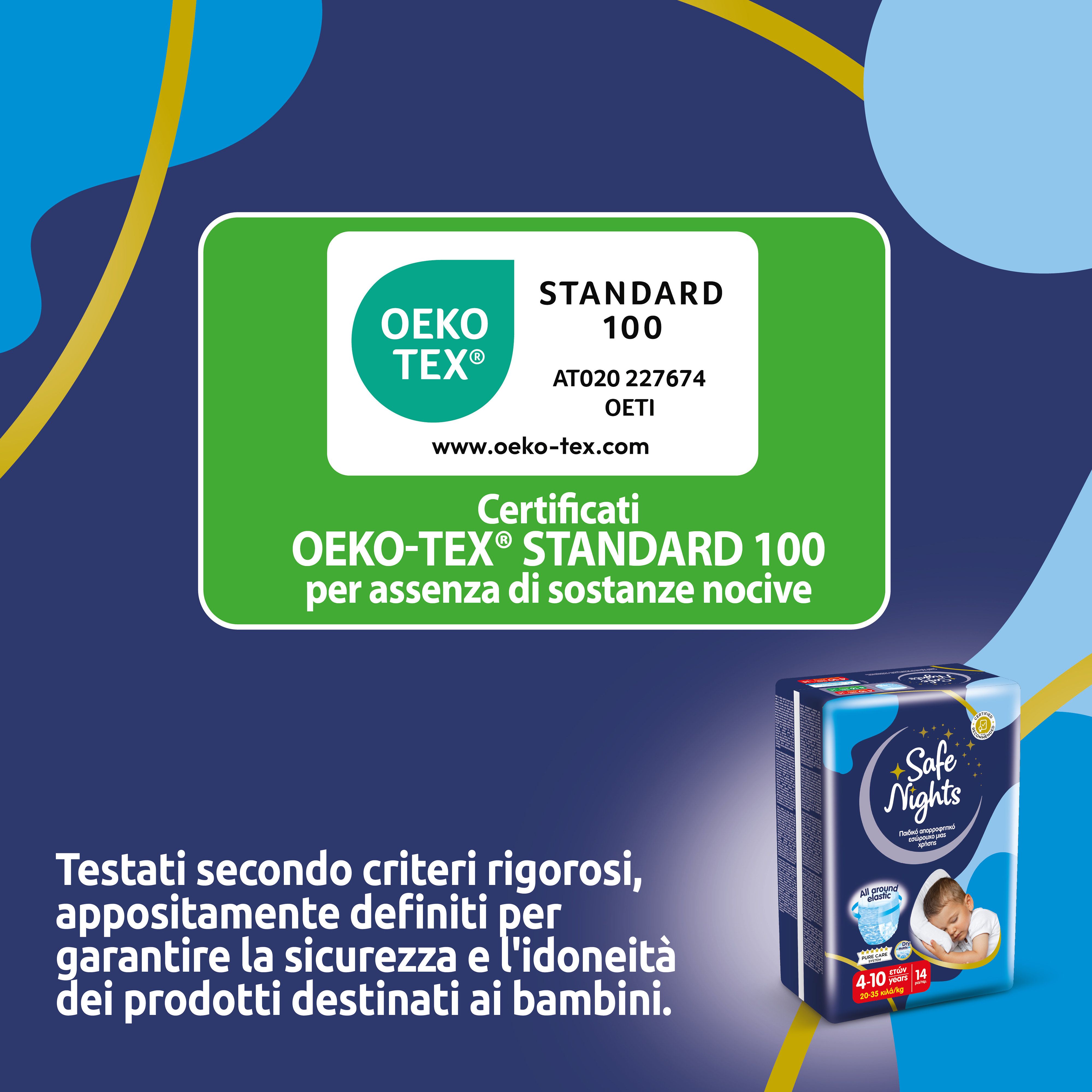 Pannolino con certificazione OEKO-TEX Standard 100. Confezione di Babylino Safe Nights Boys Pants.