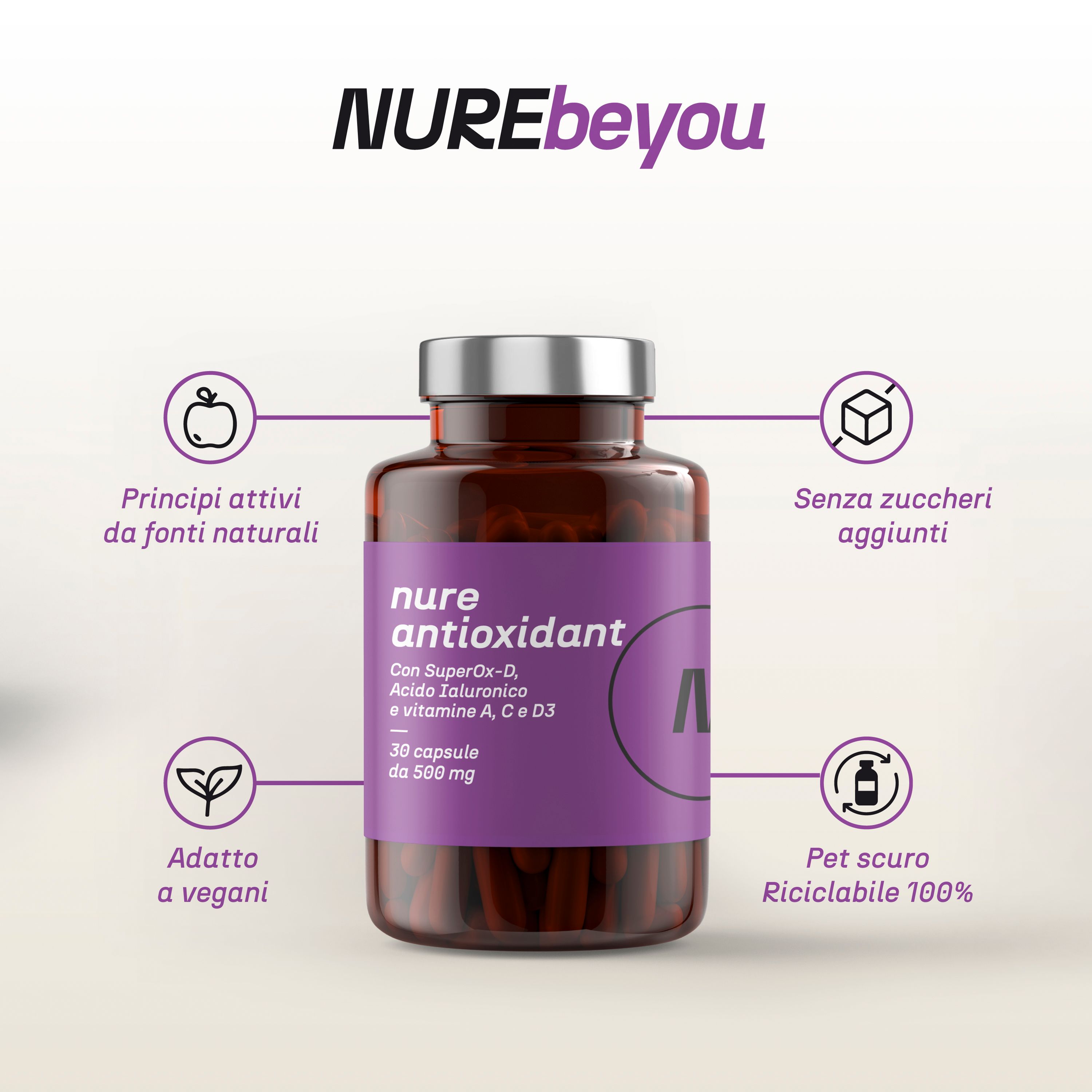 NURE Antioxidant 30 cps da 500 mg - Protezione Antiossidante per la Pelle