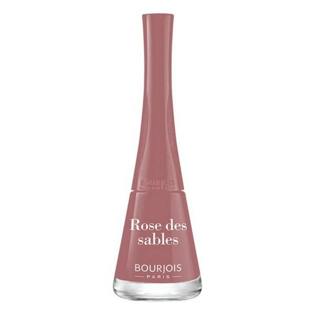 Flacone di smalto rosa. Scritta: Rose des sables, Bourjois Paris.