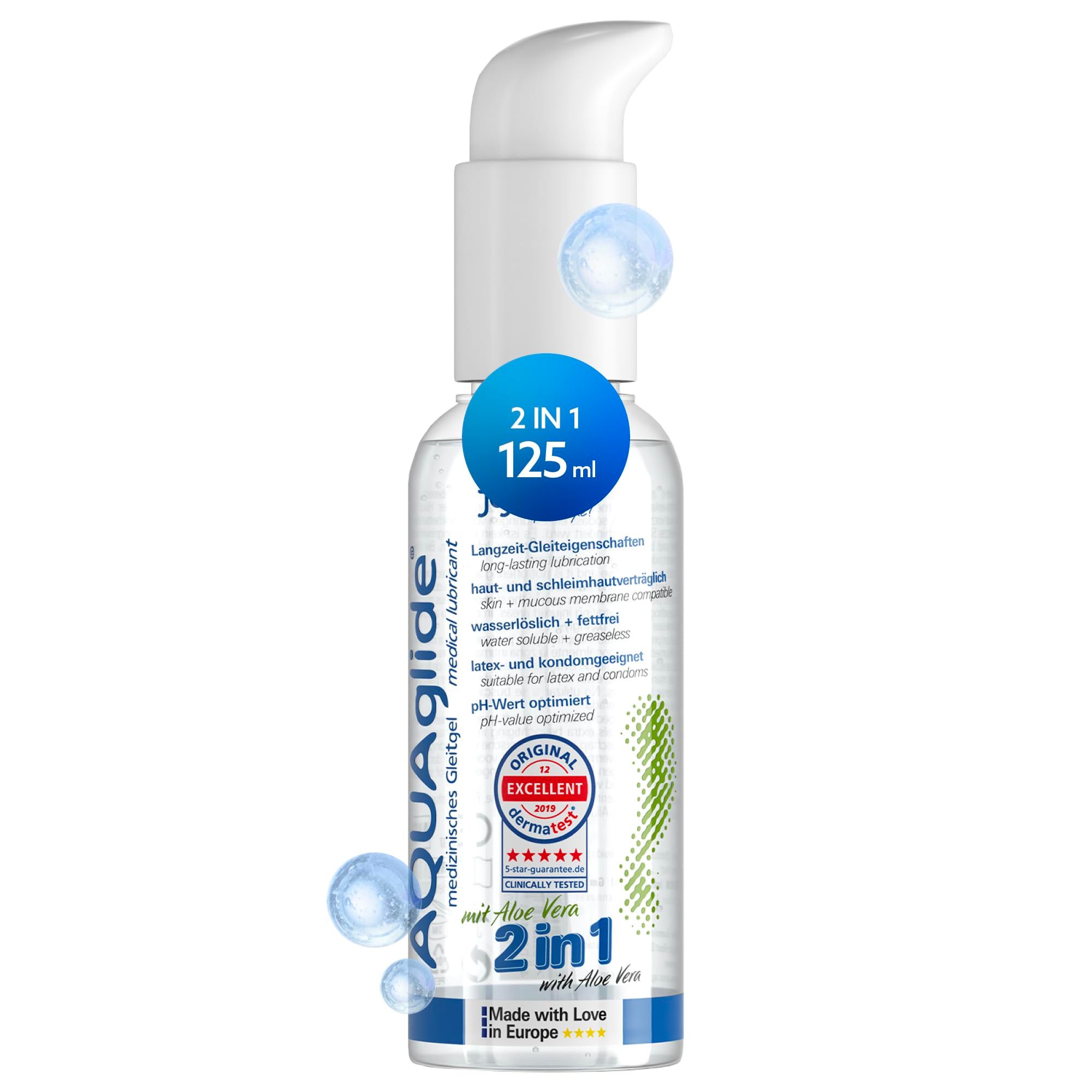 Gel lubrificante medicale AQUAGLIDE, "Das Original", con Aloe Vera.