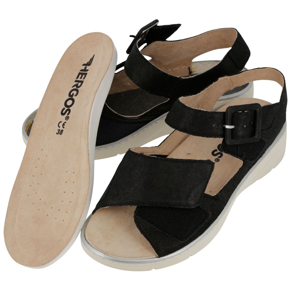 Hergos H5801 - Sandalo in pelle e tessuto elasticizzato con plantare estraibile