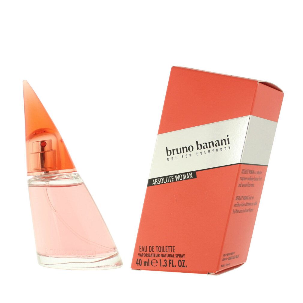 Flacone rosa con tappo a punta e confezione. Scritta: Bruno Banani Absolute Woman.