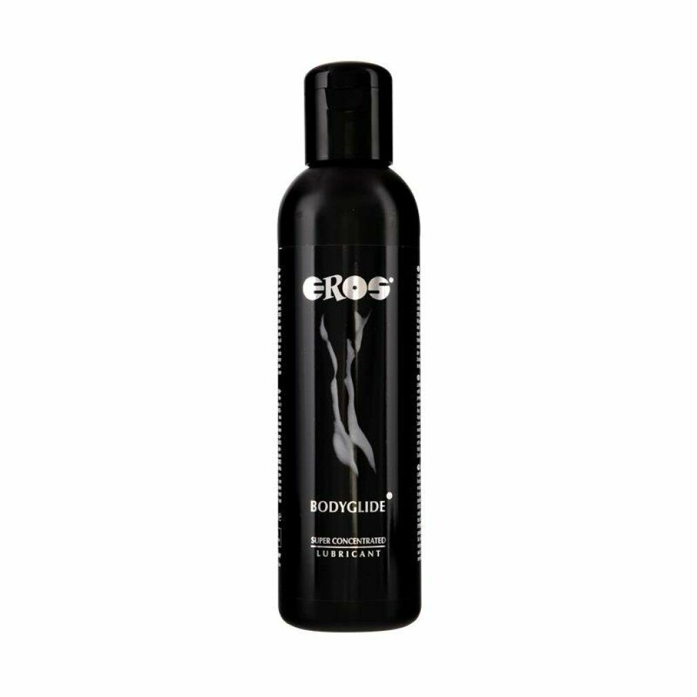 Flacone nero con logo "EROS" e scritta "BODYGLIDE". Lubrificante super concentrato.
