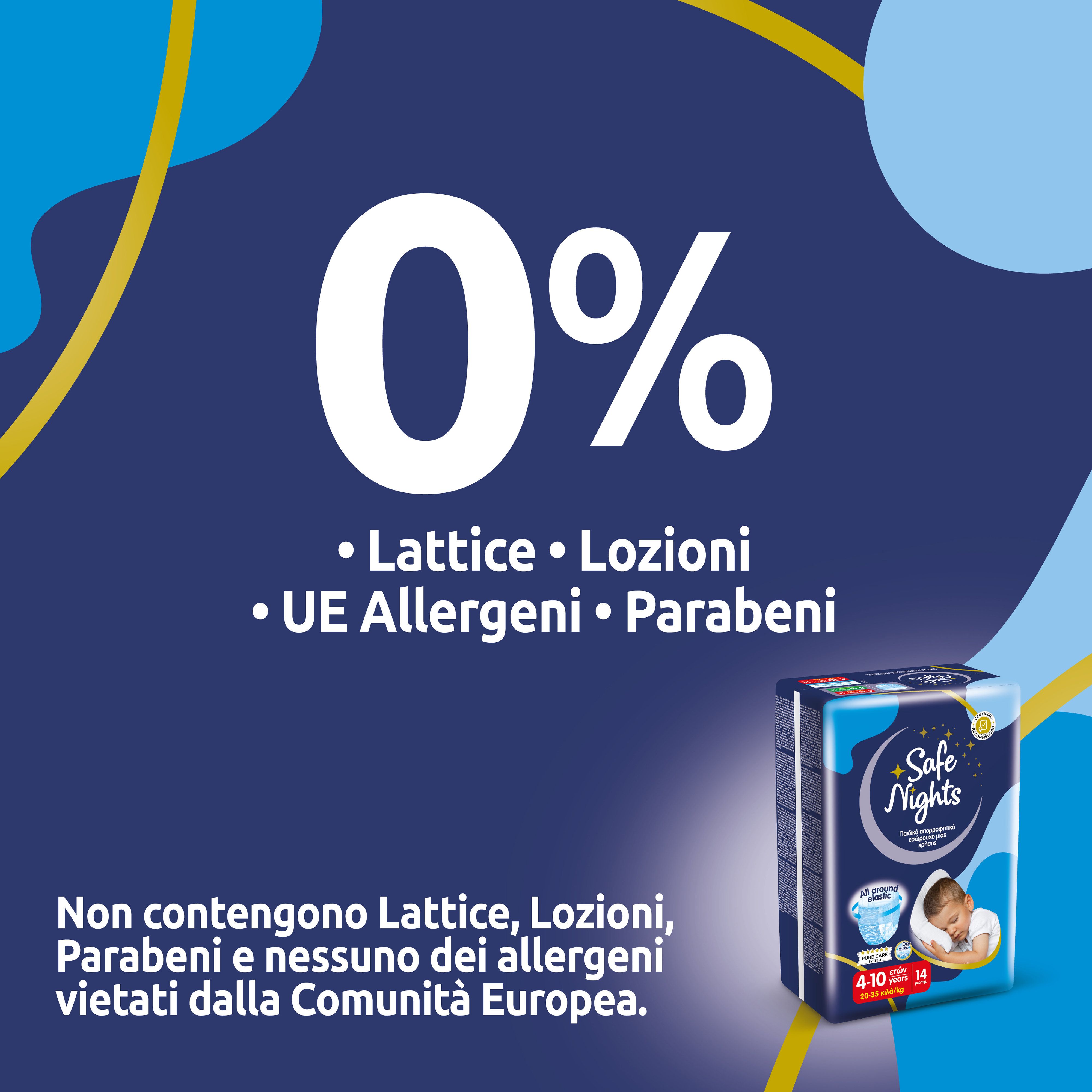 Pannolino senza lattice, lozioni, allergeni e parabeni. Confezione di Babylino Safe Nights Boys Pants.