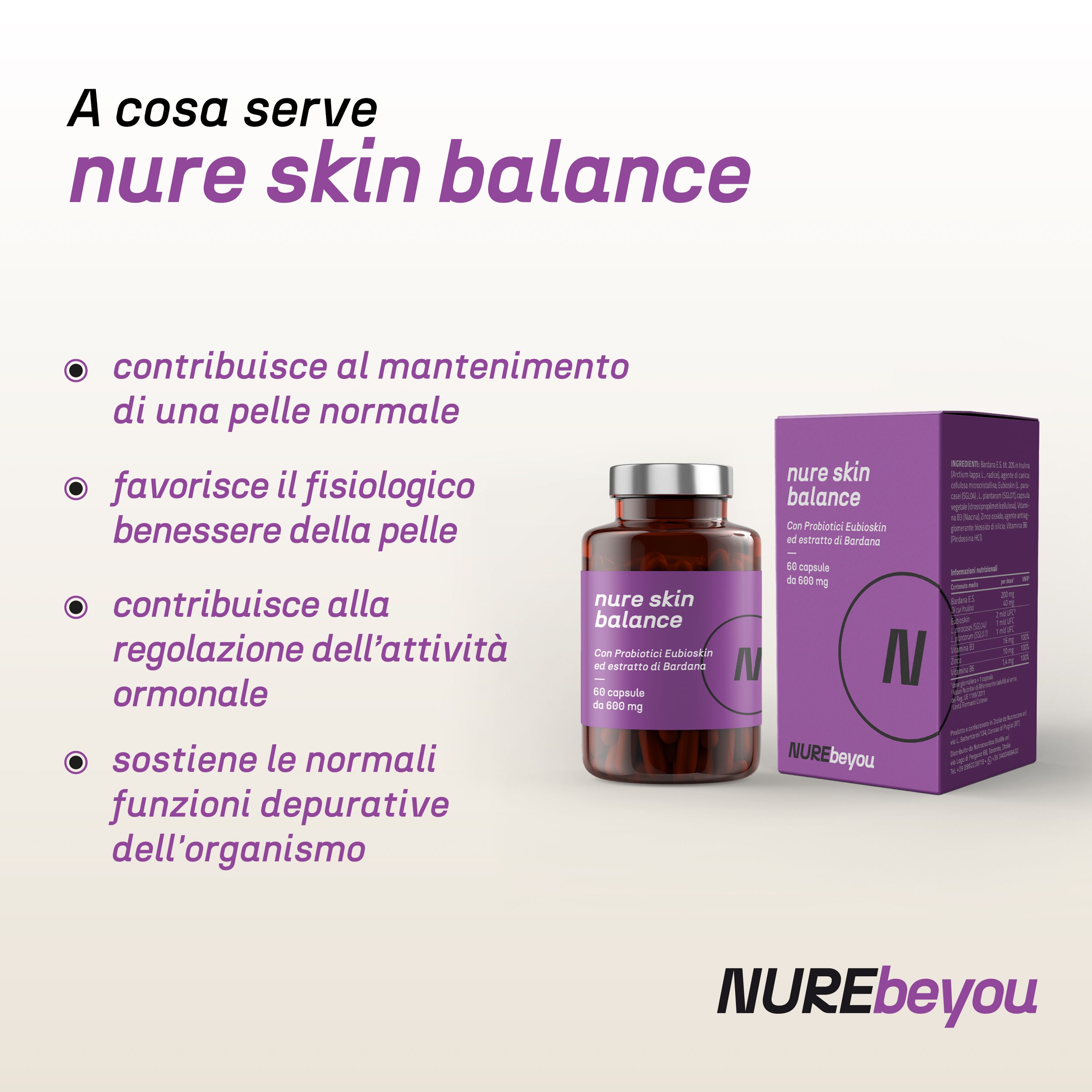 NURE Skin Balance 60 cps da 600 mg | Integratore pelle e acne