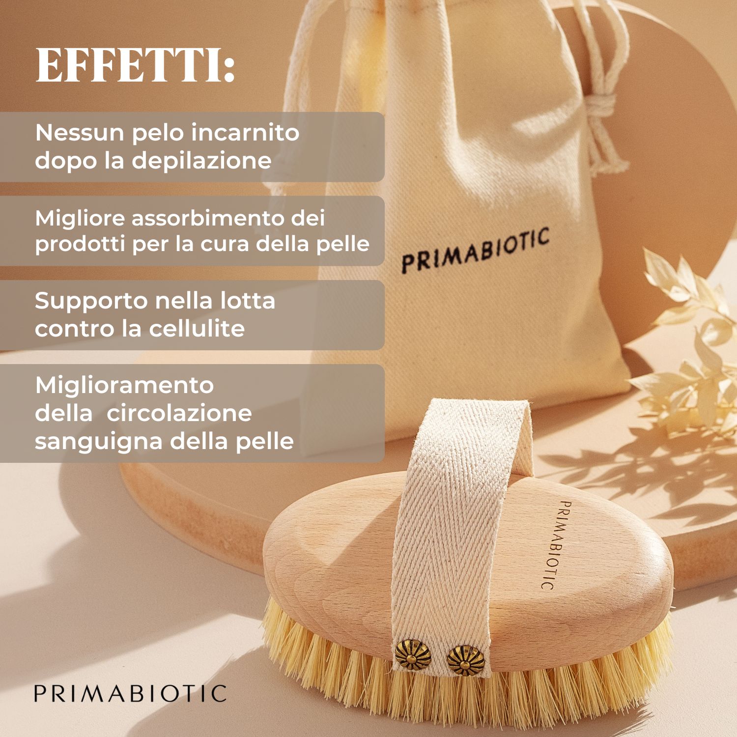 Primabiotic Spazzola per massaggio corpo con custodia, prodotto ecologico dall'Europa