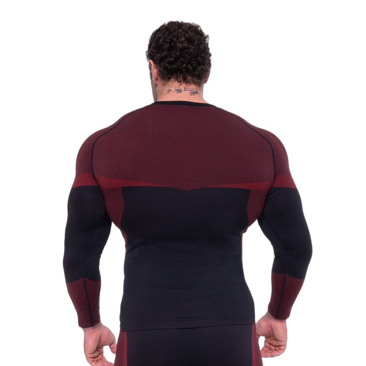 GymBeam Maglia uomo a maniche lunghe senza cuciture nera e rossa