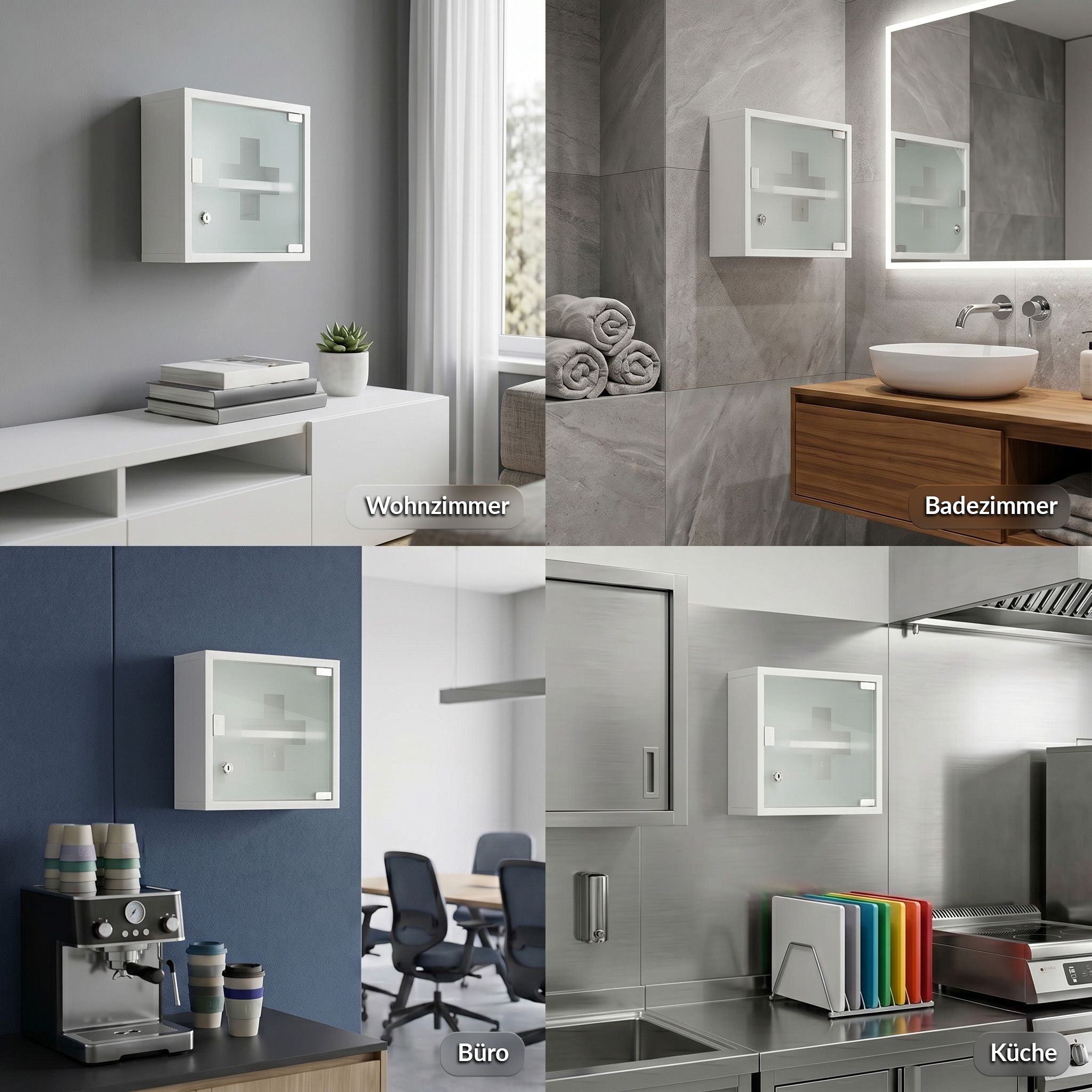 KARAT Armadietto medicinali Allen con anta in vetro bianco 30 x 30 cm 2 scomparti