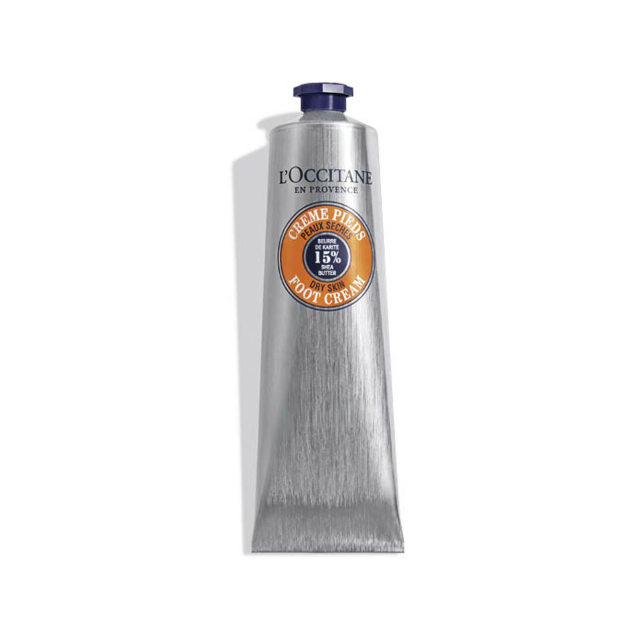 Tubo di crema piedi L'Occitane al burro di karité, 15% di burro di karité.