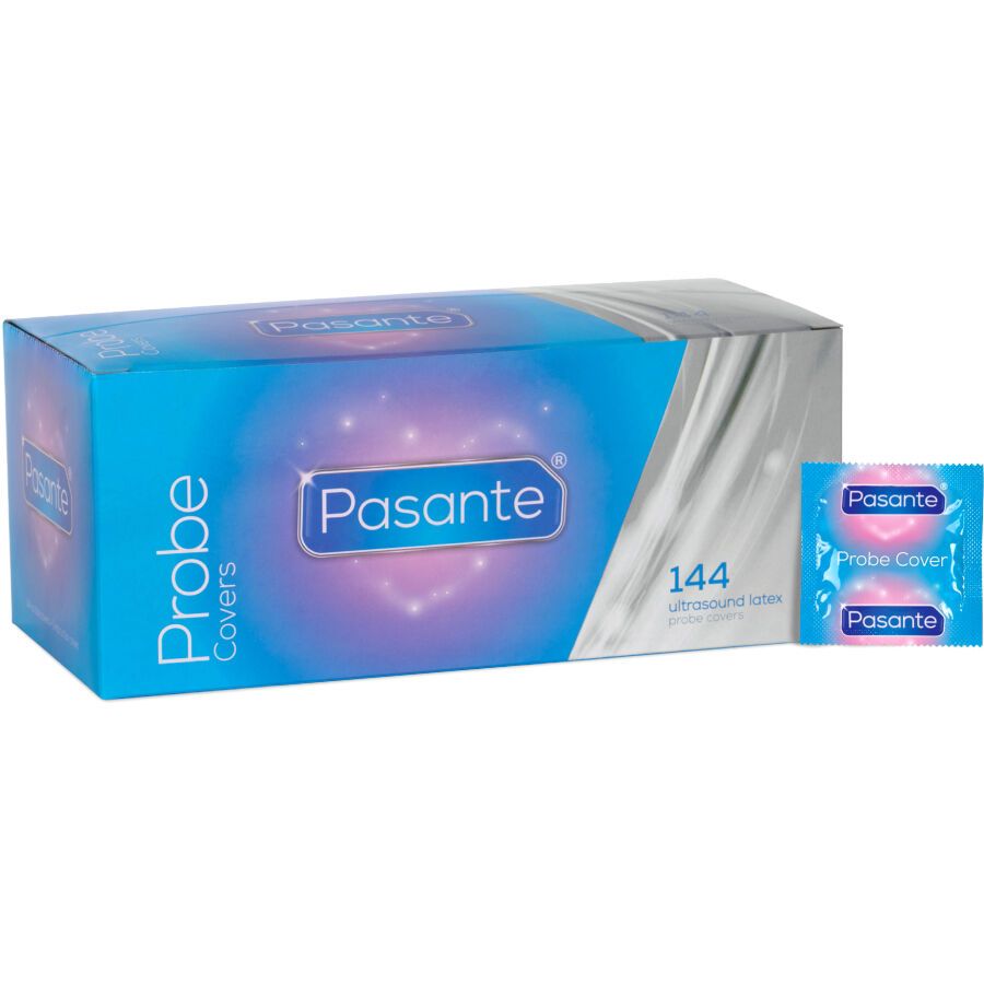 Pasante Probe Covers: Confezione da 144 copri sonda ecografici in lattice, con due confezioni singole.