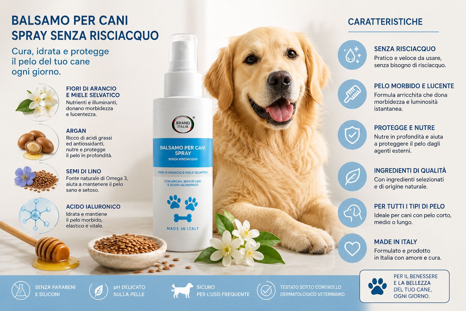 BRAND ITALIA - Balsamo Spray per Cani Senza Risciacquo