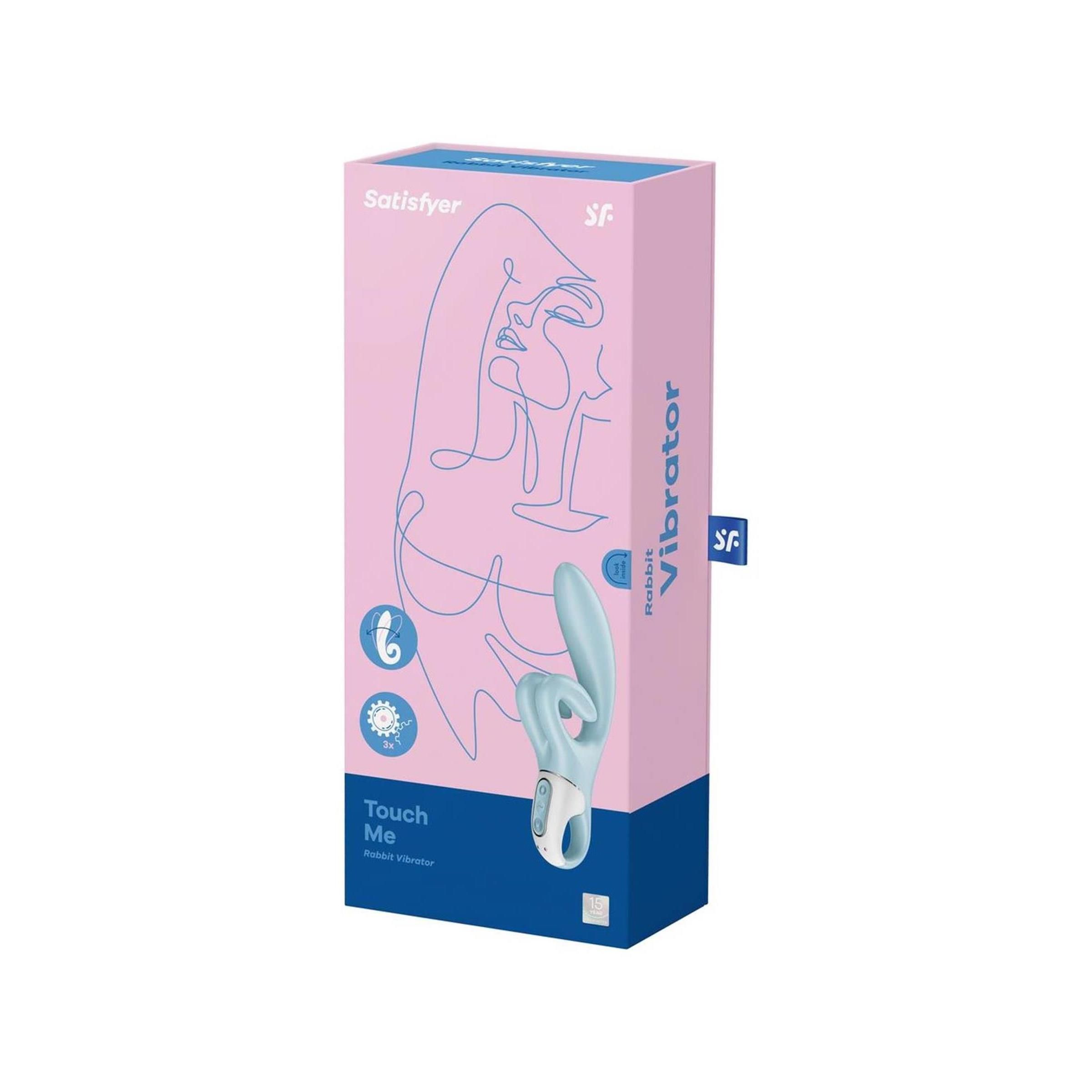 Un vibratore azzurro dalla forma curva, visto di lato.
