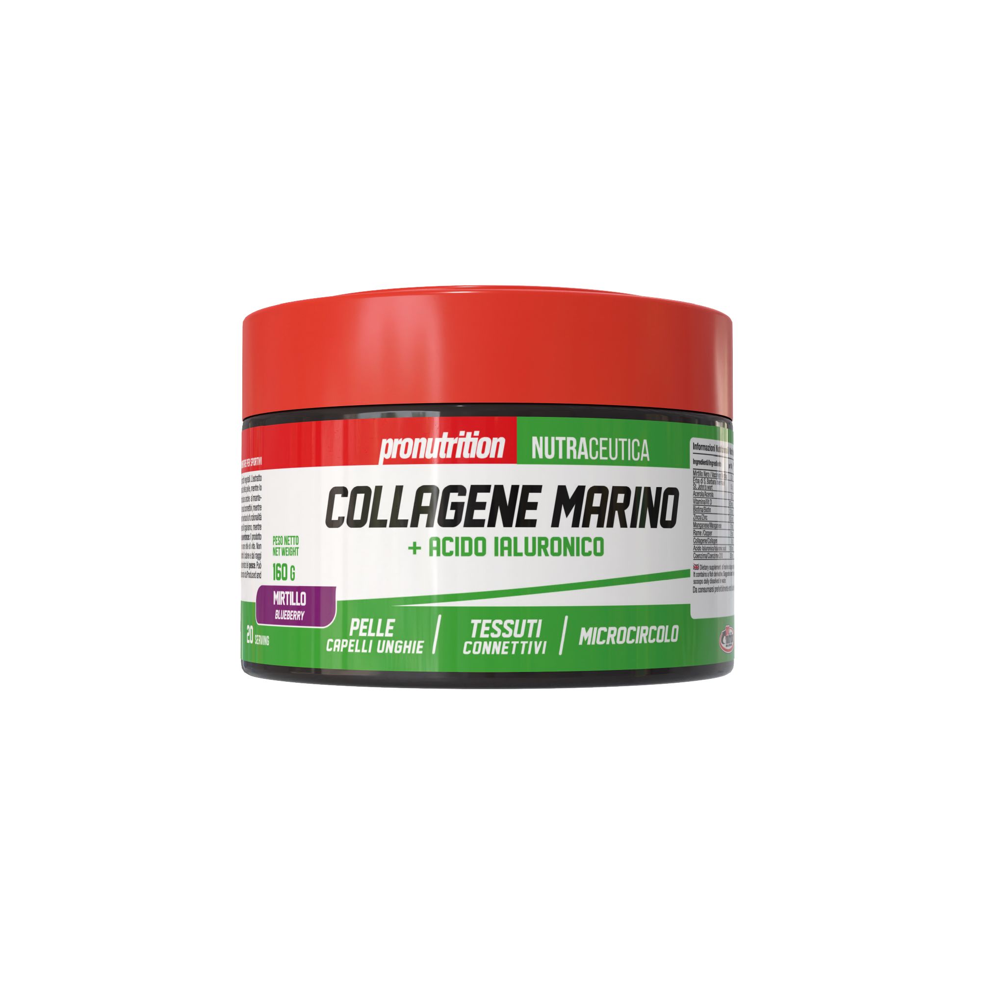 Pronutrition Collagene Marino e Acido Ialuronico - Polvere Gusto Mirtillo - Pelle e Unghie - 160g
