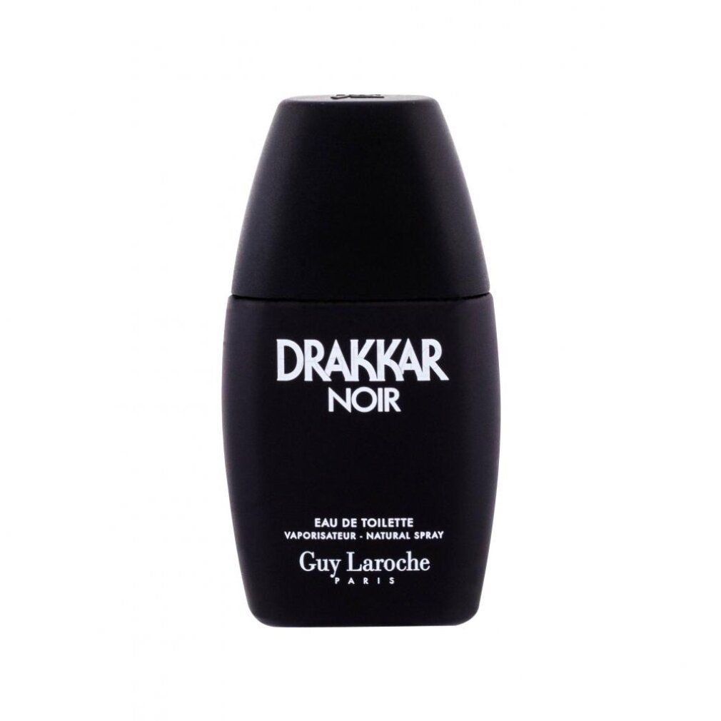 Flacone nero di Drakkar Noir Eau de Toilette. Flacone nero con scritta bianca. Il flacone ha una forma ovale.