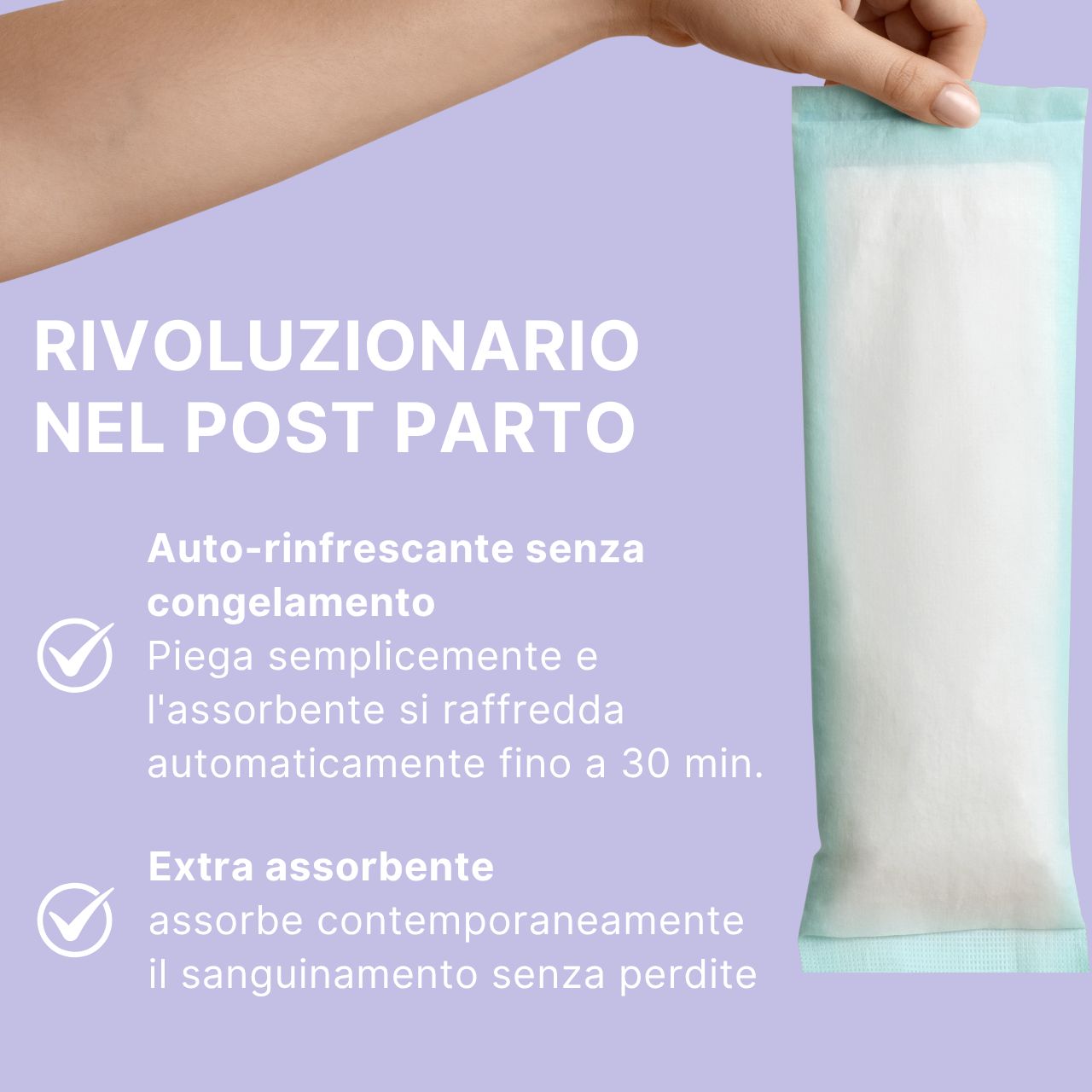 Descrizione italiana del pad rinfrescante MyClarella: Confezionato igienicamente, superficie in tessuto non tessuto, facile da usare.