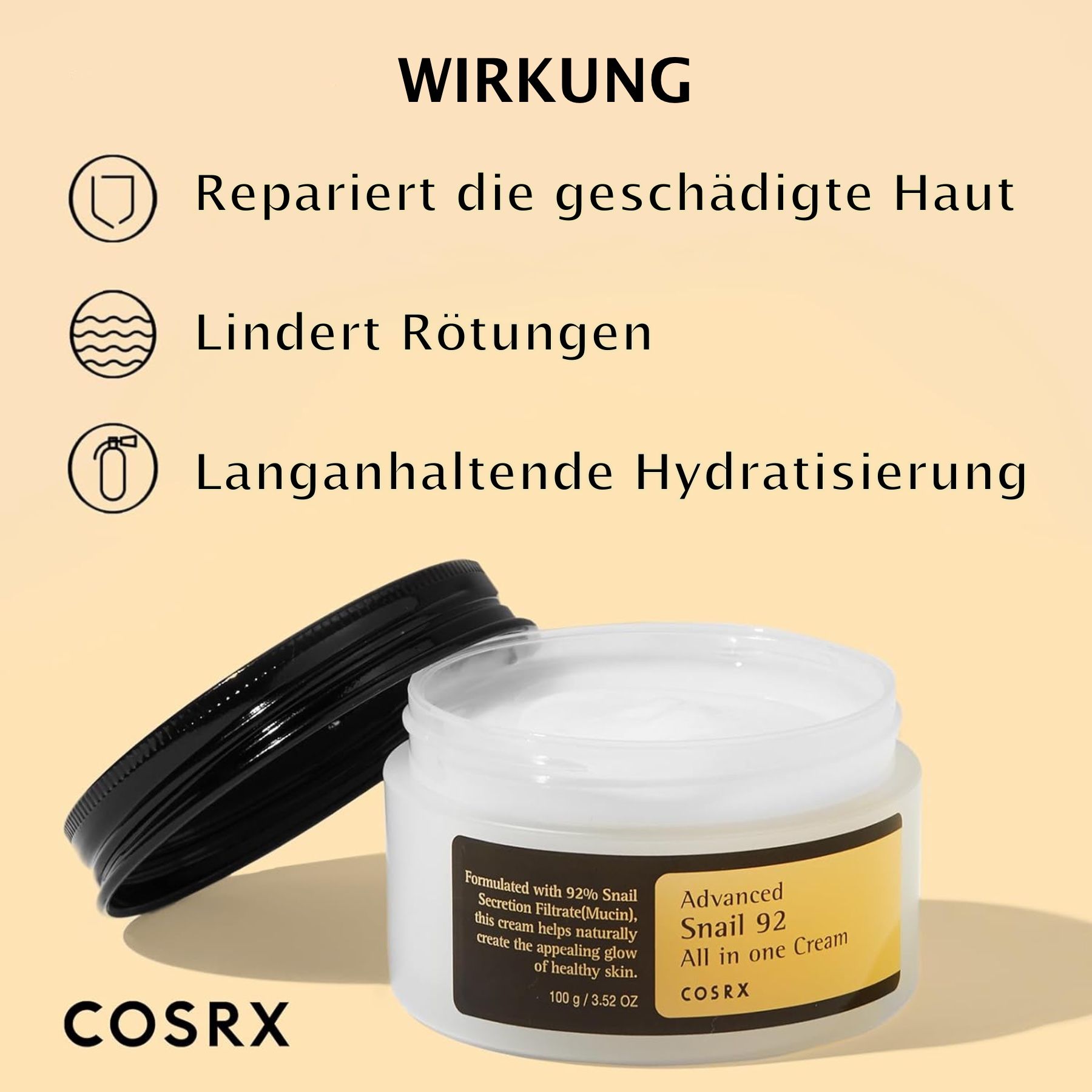COSRX Advanced Snail 92 Crema Tutto In Uno Acido Ialuronico Antirughe Bava di Lumaca