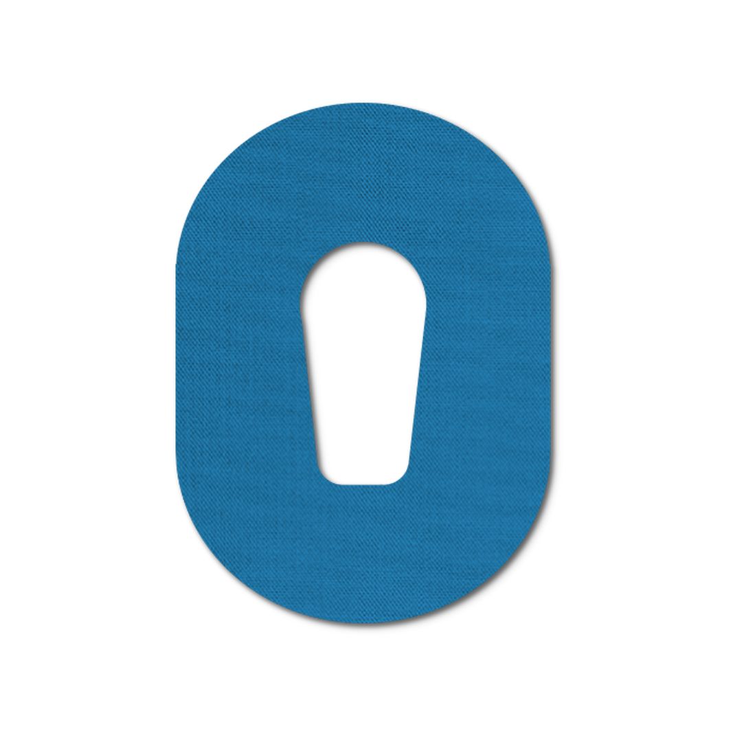 Cerotto blu di forma ovale con foro centrale.