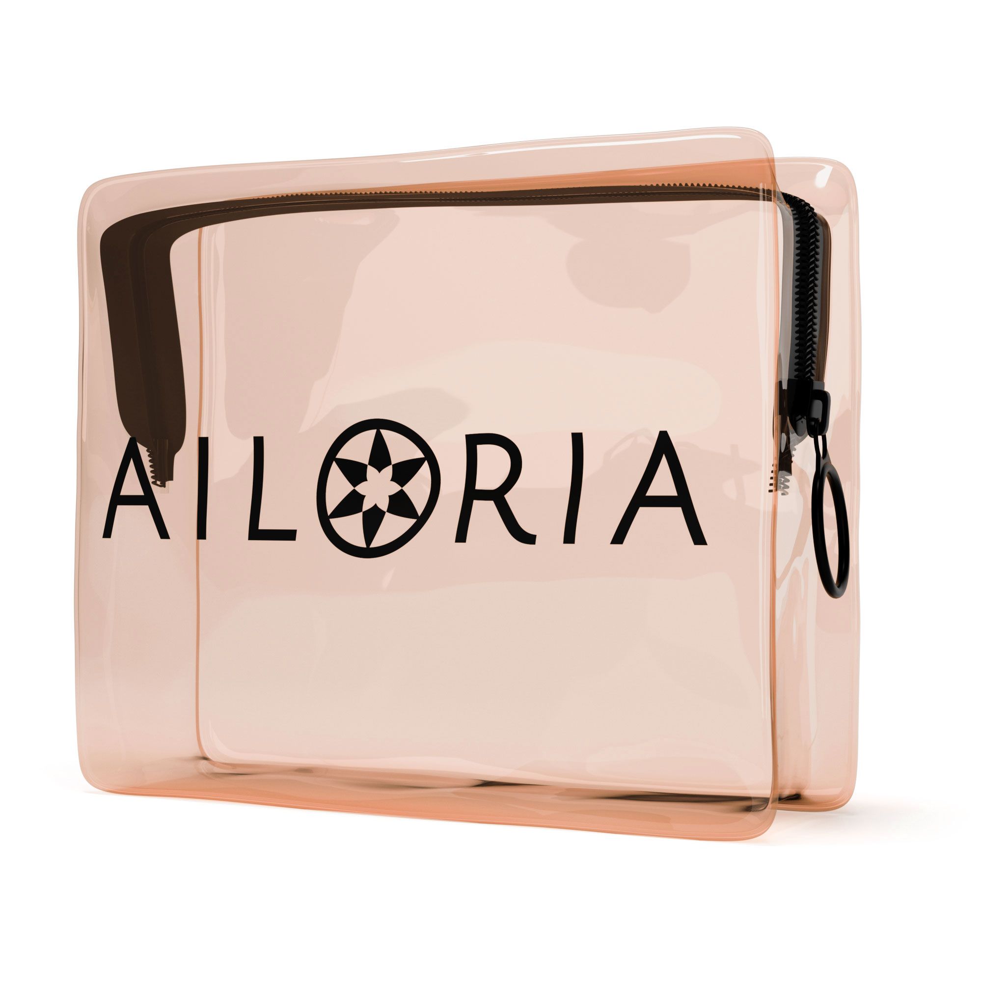 Borsa trasparente rosa con cerniera. Logo AILORIA.
