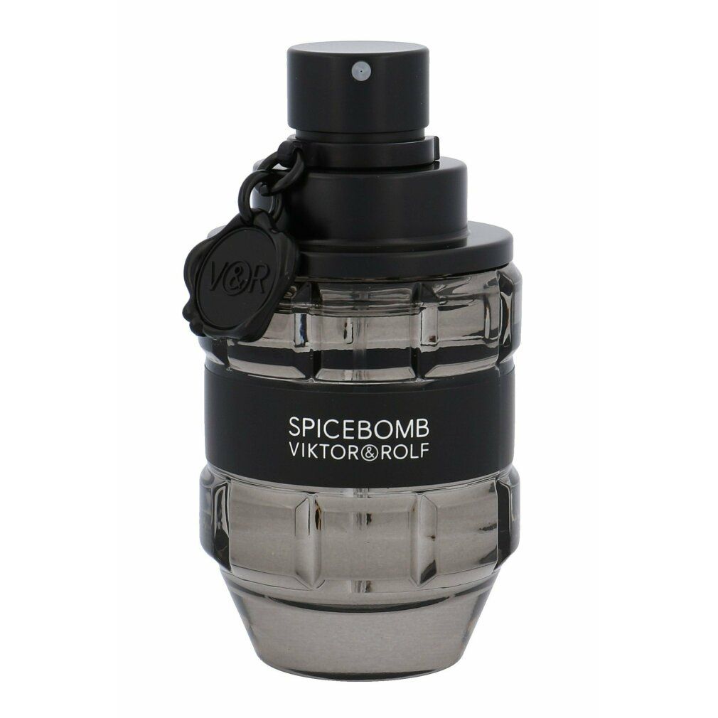 Flacone di profumo a forma di granata, nero e trasparente. Scritta SPICEBOMB VIKTOR&ROLF. Con pendente.