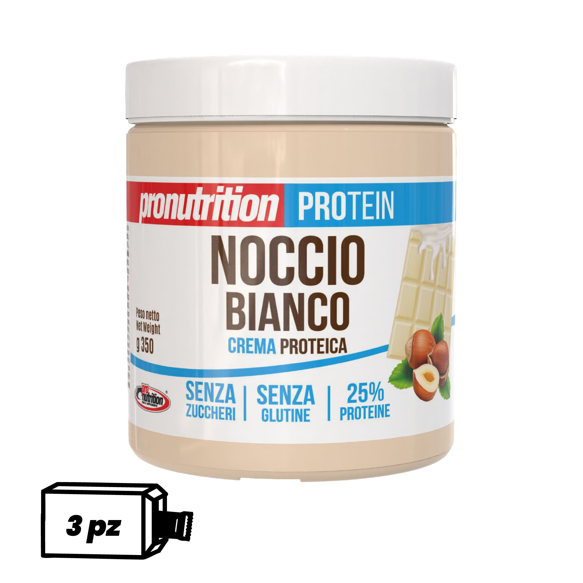 Pronutrition Crema proteica zero (3 x 350 gr, Cioccolato bianco e nocciole)