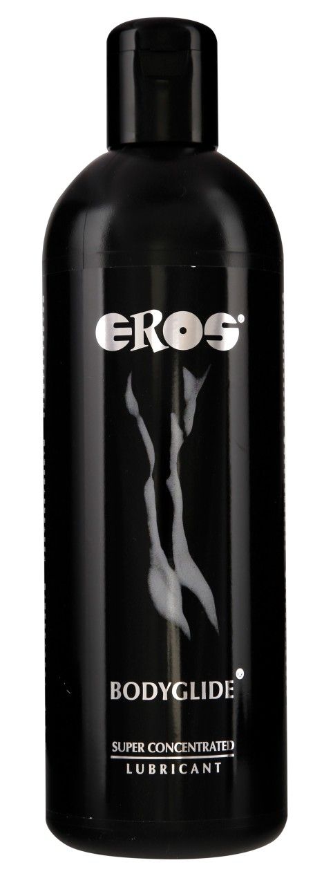 Flacone nero Bodyglide Super Concentrated Lubricant con logo argentato e silhouette.