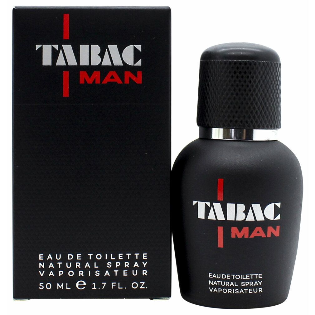 Scatola e flacone neri Tabac Man. Eau de Toilette Natural Spray. 50 ml. Tappo nero.