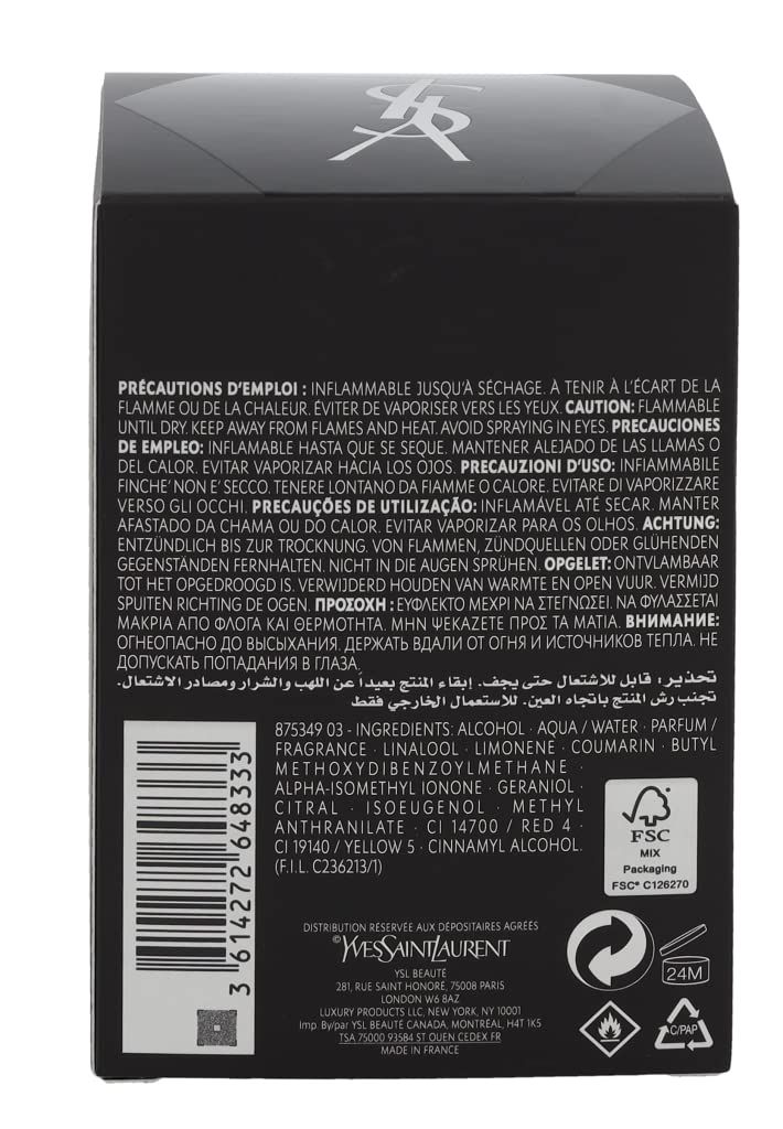 Retro della confezione. Testo multilingue. Ingredienti, logo FSC, avvertenze e loghi.