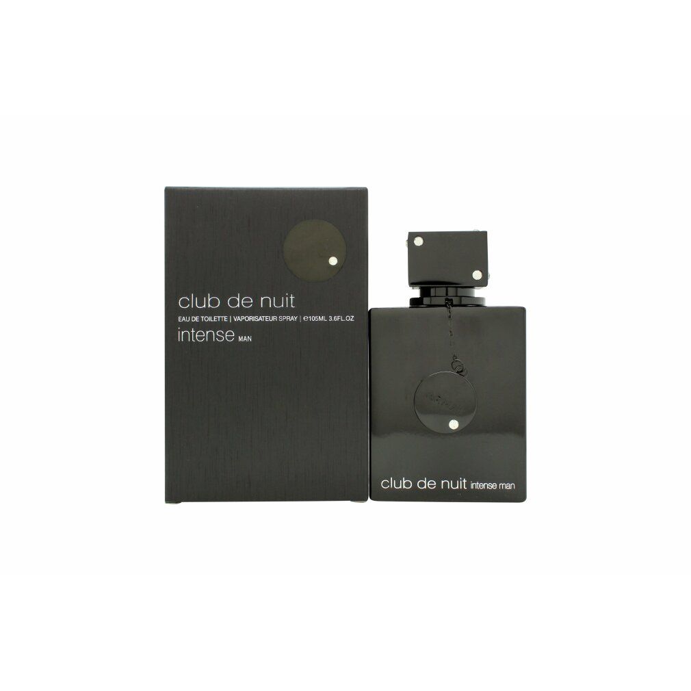 Flacone e scatola neri. Scritta: Club de Nuit Intense Man. Flacone con tappo quadrato.