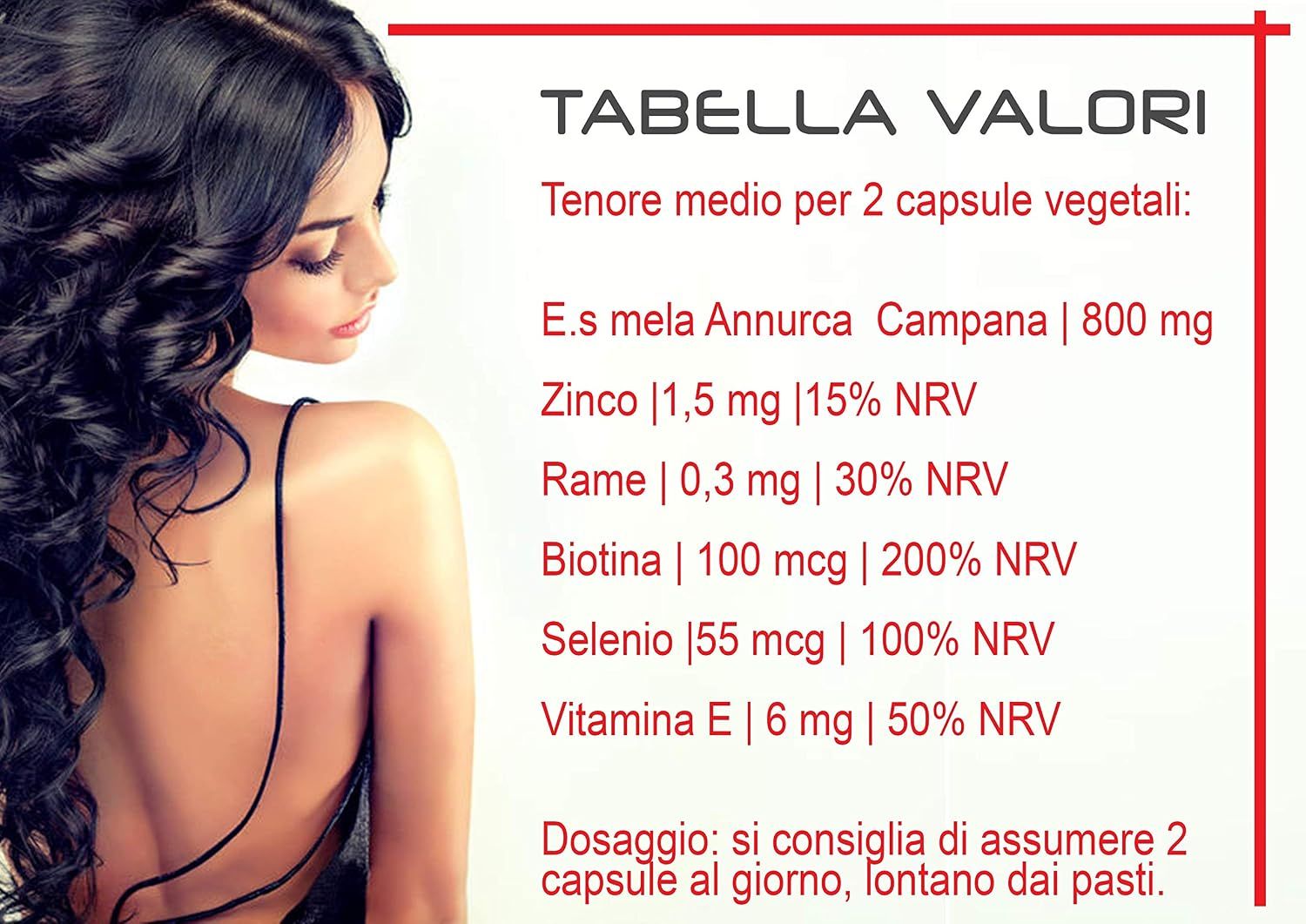 Annurca Plus Hair Line, integratore alimentare con estratto di mela, zinco, rame, biotina, selenio, vitamina E.