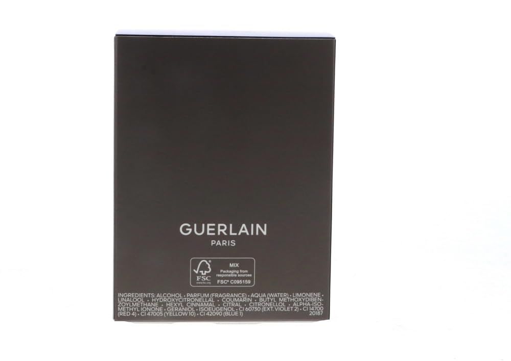 Confezione rettangolare nera. Sul retro sono presenti informazioni e il logo Guerlain.