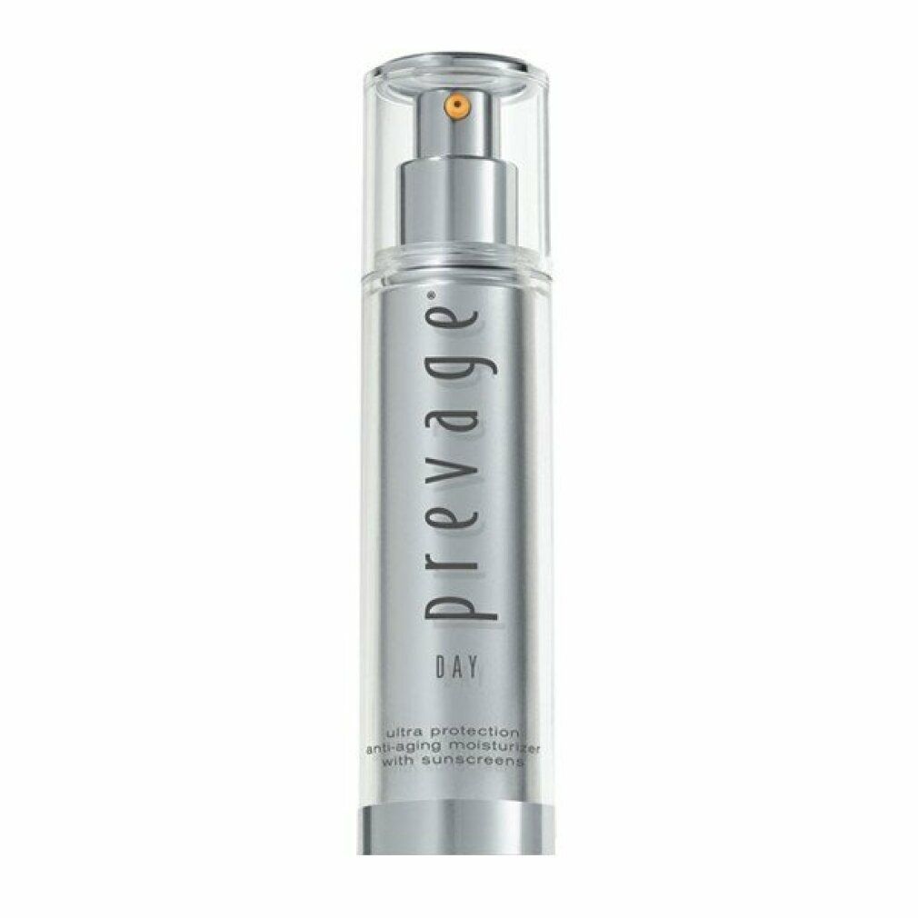 Flacone argento con tappo trasparente. Scritta: Prevage DAY, protezione ultra anti-età idratante con protezione solare.