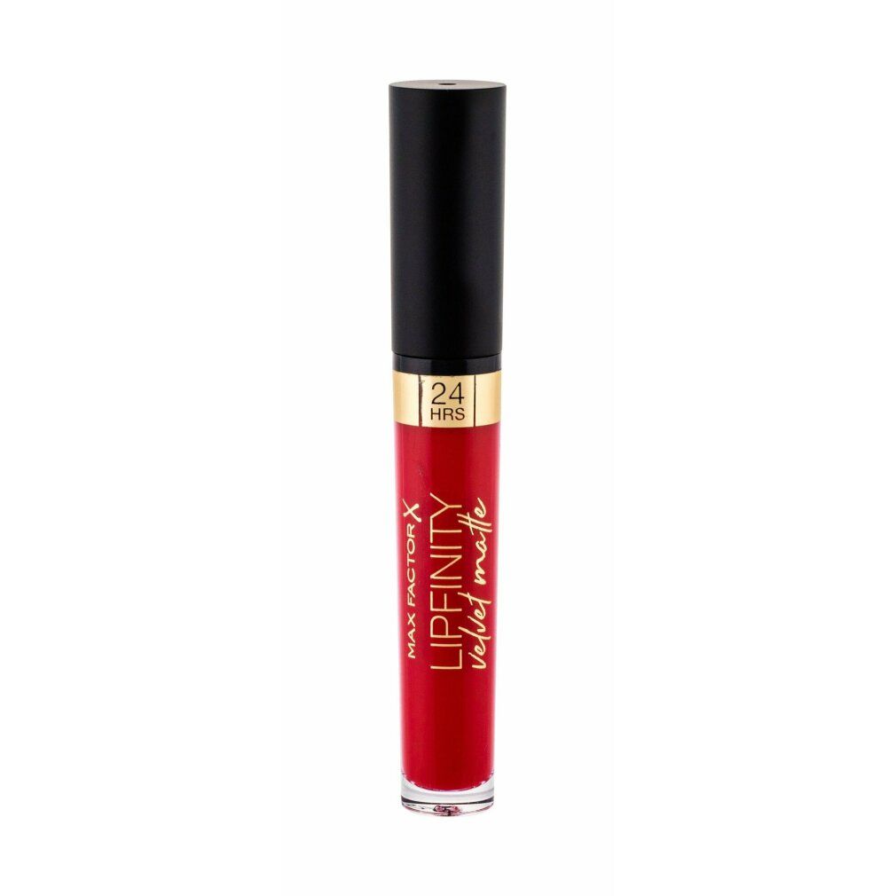 Rossetto rosso con tappo nero. Nome del prodotto: LIPFINITY velvet matte. Scritta: 24 HRS.