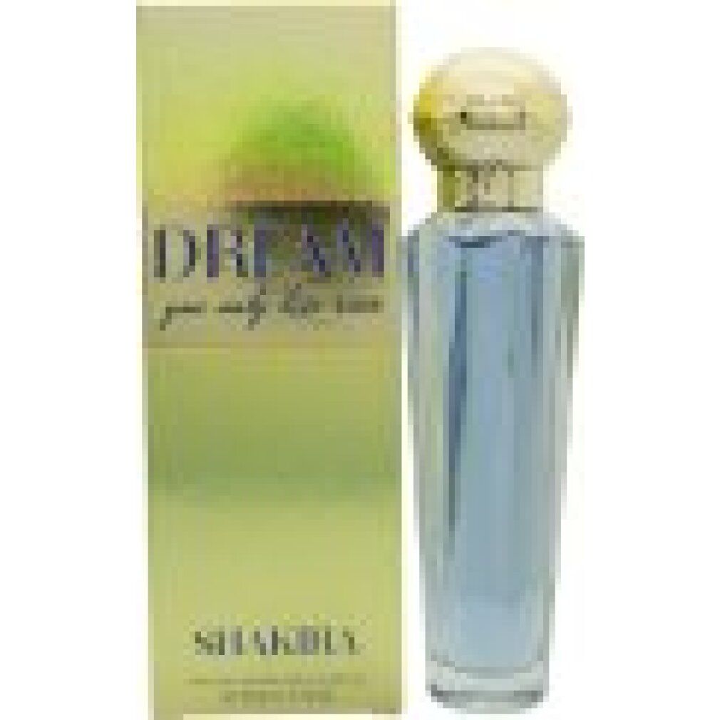 Flacone spray Eau de Toilette con confezione. Flacone blu, tappo dorato. Scritta DREAM, SHAKIRA.